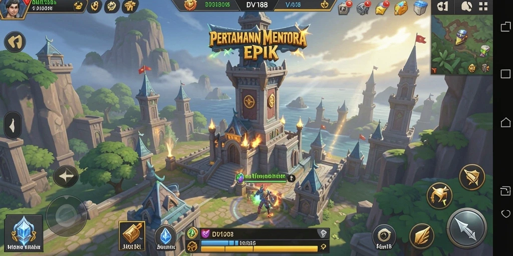 Tampilan gameplay DV188 dengan aksi menara pertahanan yang mendebarkan.