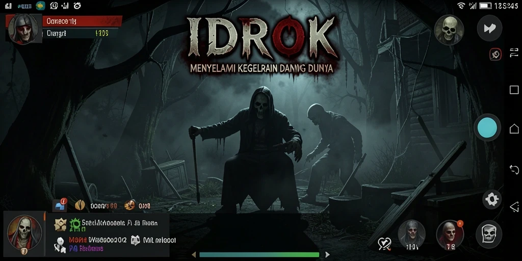 Screenshot utama IDROK menampilkan suasana menegangkan dengan karakter horror.