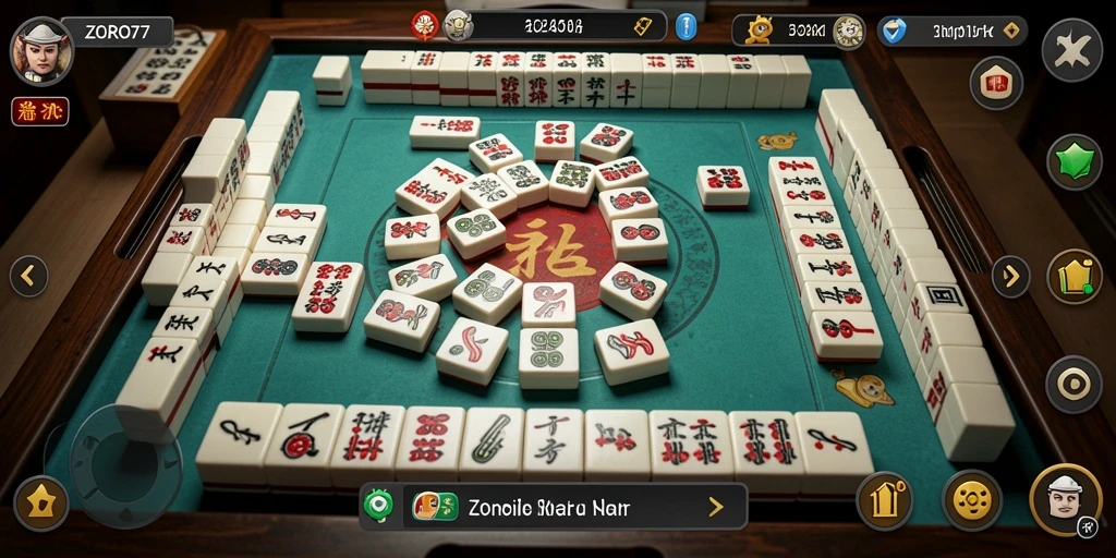 Tampilan gameplay ZORO77 dengan berbagai batu Mahjong yang menarik.